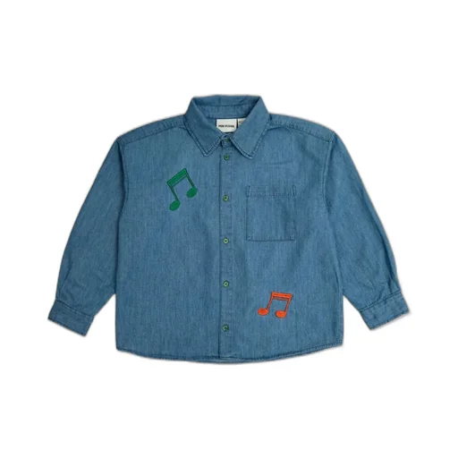 Note Embroidered Buttoned Denim Shirt