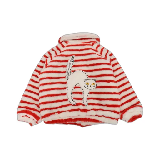 Mini Rodini Striped Zip-Up Faux-Fur Jacket