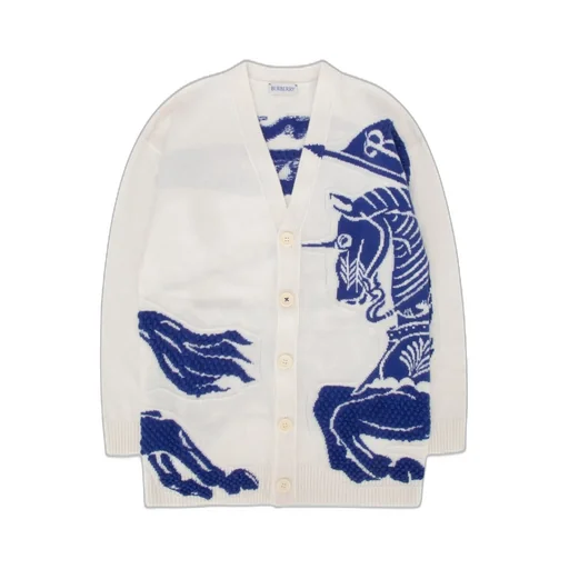 Burberry Kids Equestrian Knight Intarsia-Knit Buttoned Cardigan
