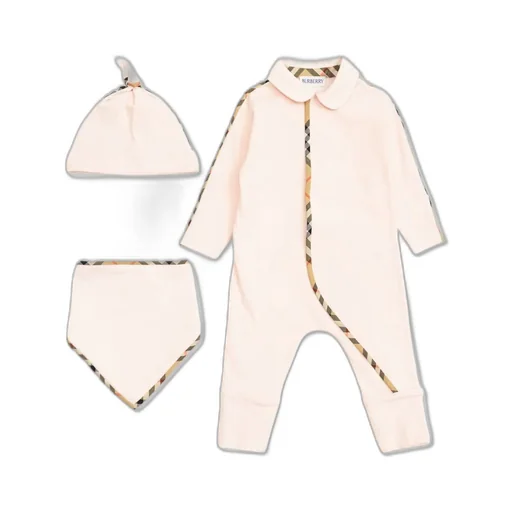 Burberry Kids Sleepsuit Bib And Hat Baby Set