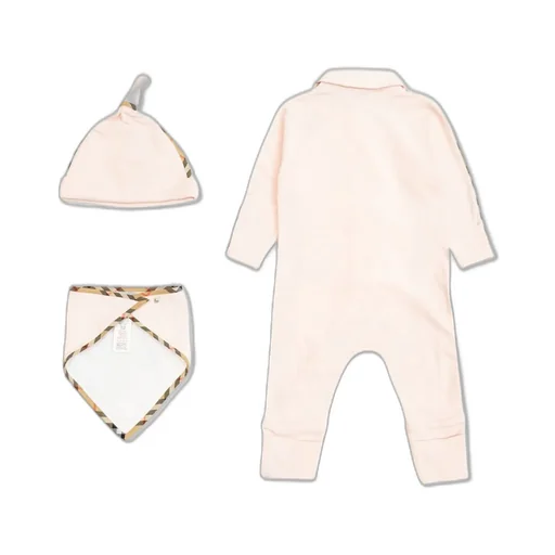 Burberry Kids Sleepsuit Bib And Hat Baby Set