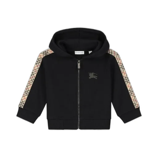 Burberry Kids Logo Printed Checked Zipped Hoodie
