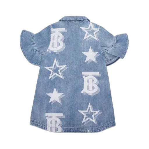 Burberry Kids Monogram Print Ruffled Denim Dress