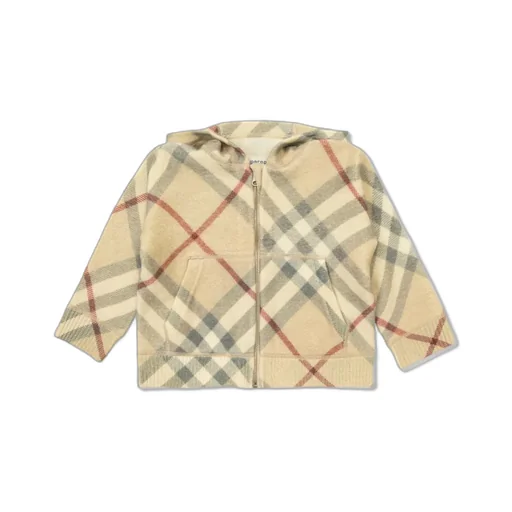 Burberry Kids Zip-Up Knitted Checked Hoodie