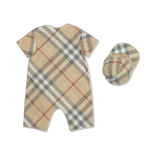 Burberry Kids Checked Romper And Cap Set