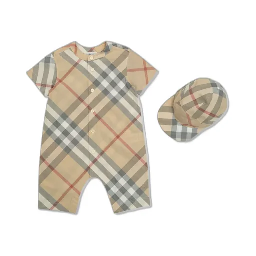 Burberry Kids Checked Romper And Cap Set