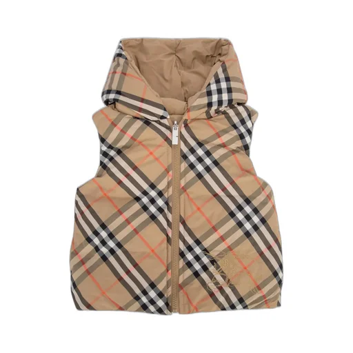 Burberry Kids Zipped Checked Hooded Puffer Gilet