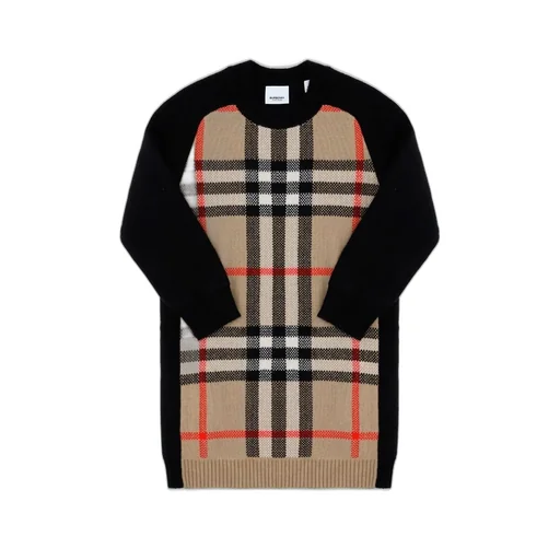 Burberry Kids Check Panelled Knit Dress