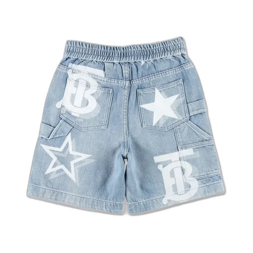 Burberry Kids Logo Printed Denim Shorts