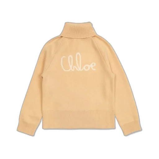 Chloé Kids Turtle-Neck Logo Embroidered Jumper