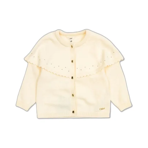 Chloé Kids Logo Embroidered Ruffled Cardigan