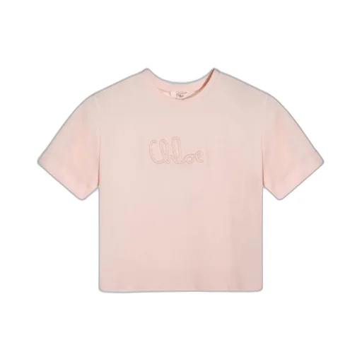 Chloé Kids Logo Embroidered Crewneck T-Shirt
