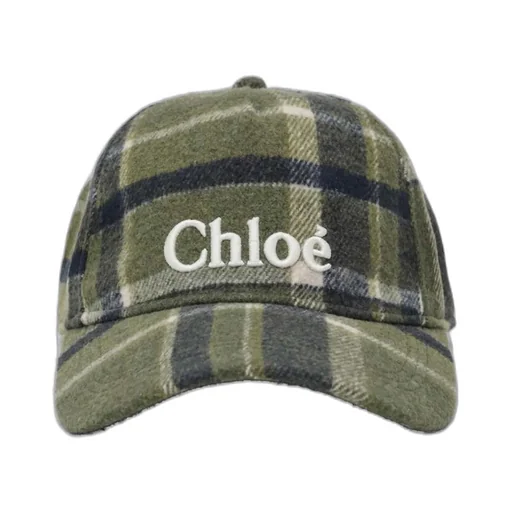 Chloé Kids Logo Embroidered Checked Baseball Cap