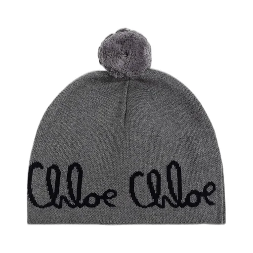 Chloé Kids Pompom Detailed Ribbed Knit Beanie