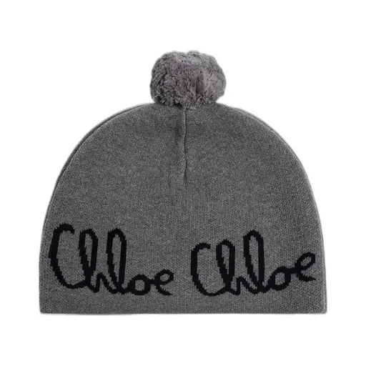 Chloé Kids Pompom Detailed Ribbed Knit Beanie