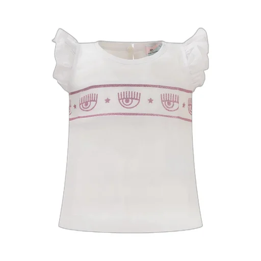 Chiara Ferragni Kids Eyelike-Printed Round-Neck Ruffled T-Shirt
