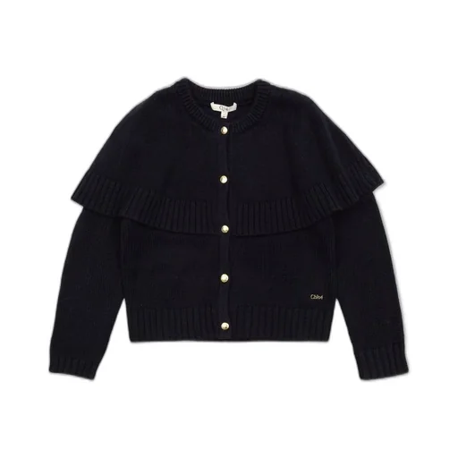 Chloé Kids Logo Embroidered Frilled Cardigan