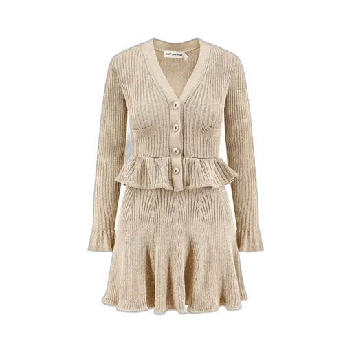 Self-Portrait Lurex Peplum Knit Mini Dress