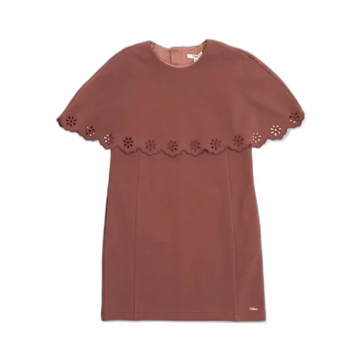 Chloé Kids Rear Zipped Eyelet-Trimmed Cape Dress
