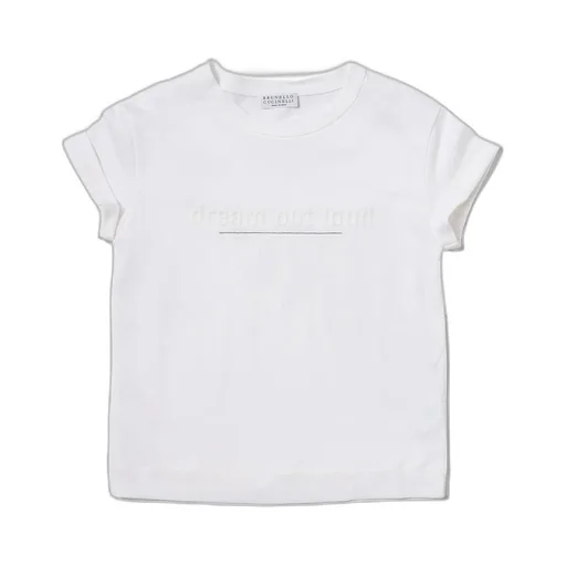 Brunello Cucinelli Kids Slogan Detailed Crewneck T-Shirt