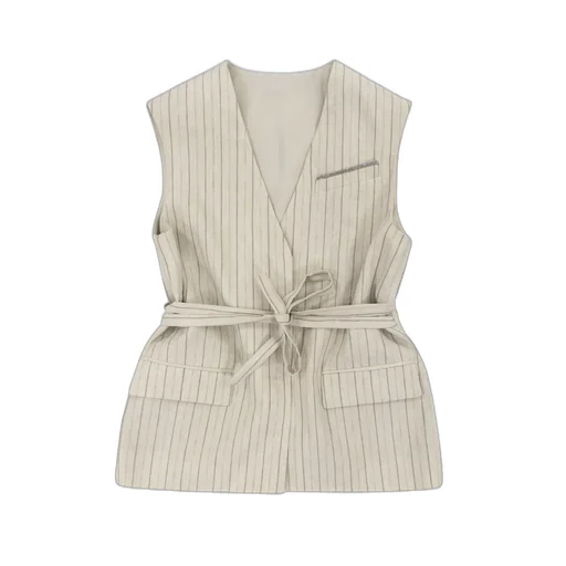 Brunello Cucinelli Kids Striped Tie-Waist Waistcoat