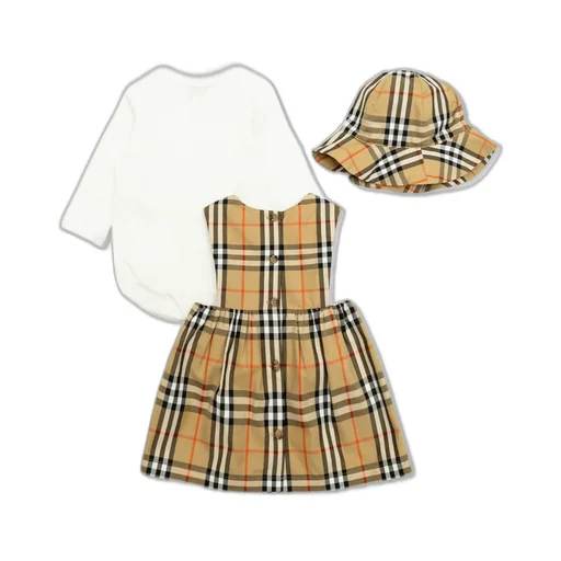 Burberry Kids Checked Logo Embroidered Dress Body Set