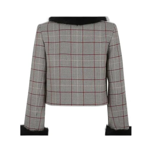 Self-Portrait Check Fur Cuff Jacket