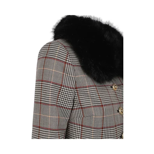 Self-Portrait Check Fur Cuff Jacket