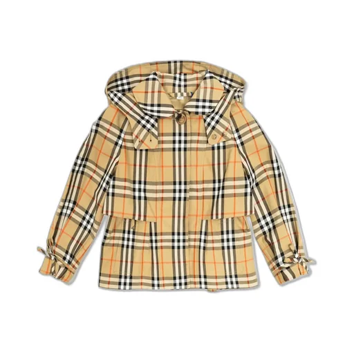 Burberry Kids Checked Hooded Trench Jacket