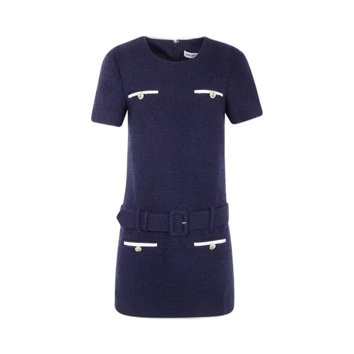 Self-Portrait Belted Waist Boucle Mini Dress