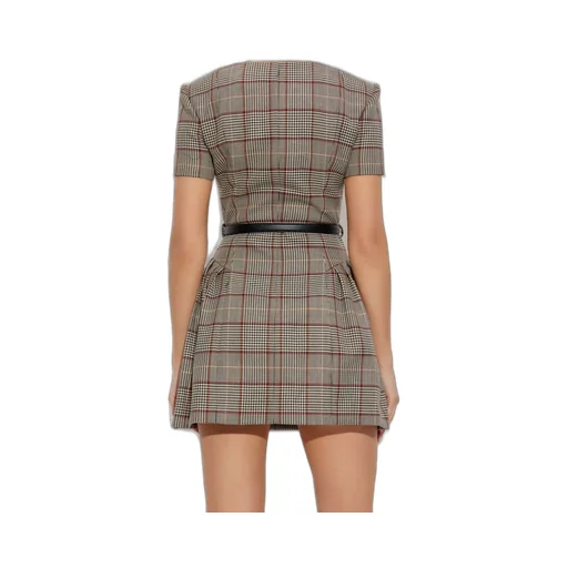 Self-Portrait Check Short Sleeve Mini Dress
