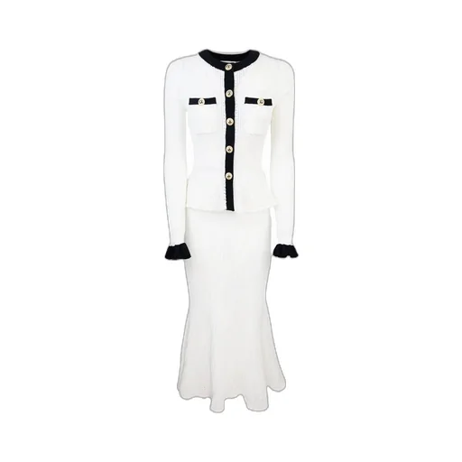 Self-Portrait Pointelle Knit Contrast Midi Dress
