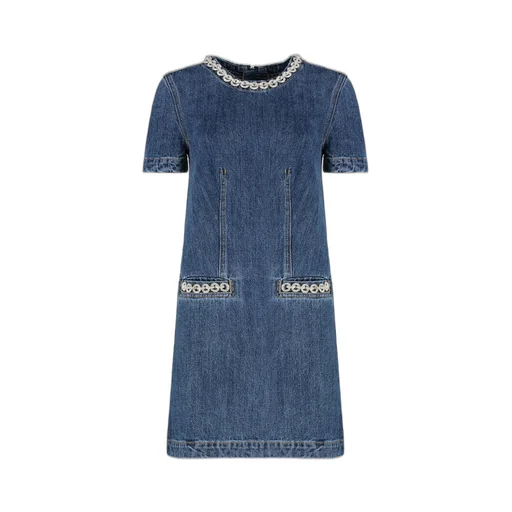 Self-Portrait Embellished Trim Denim Mini Dress