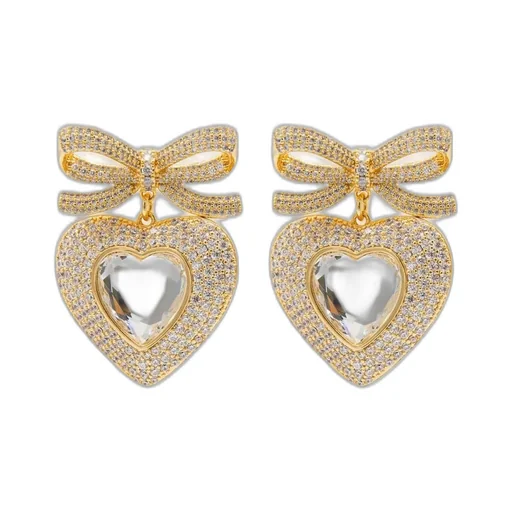 Self-Portrait Bow Embellished Heart Earrings