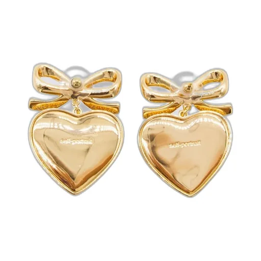 Self-Portrait Bow Embellished Heart Earrings