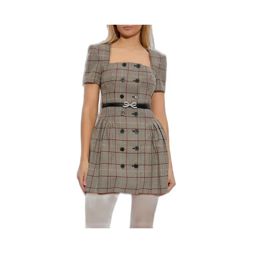 Self-Portrait Check Short Sleeve Mini Dress