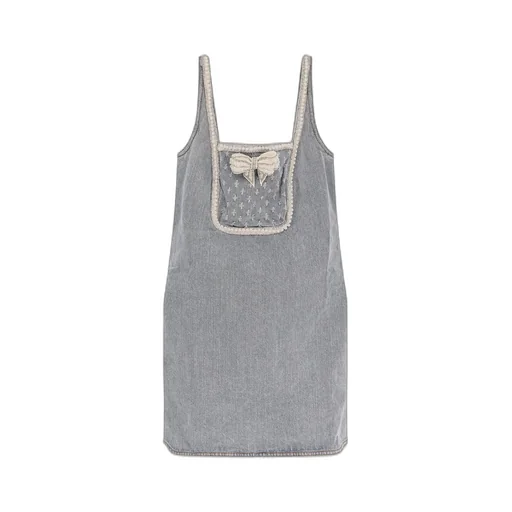 Self-Portrait Denim Bow Embellished Mini Dress