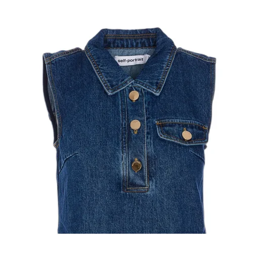 Self-Portrait Denim Sleeveless Mini Dress