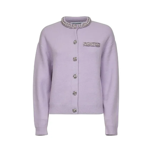 Self-Portrait Pearl Trim Ribbed Knit Cardigan