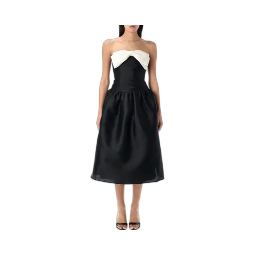 Self-Portrait Taffeta Contrast Bow Midi Dress