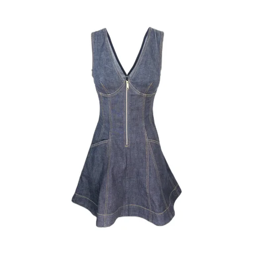 Self-Portrait V-Neck Denim Mini Dress