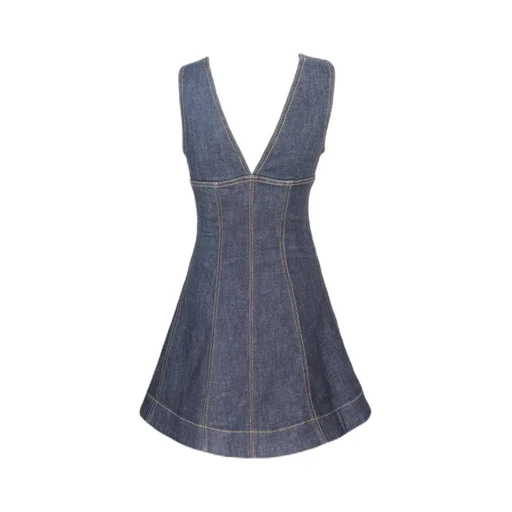 Self-Portrait V-Neck Denim Mini Dress