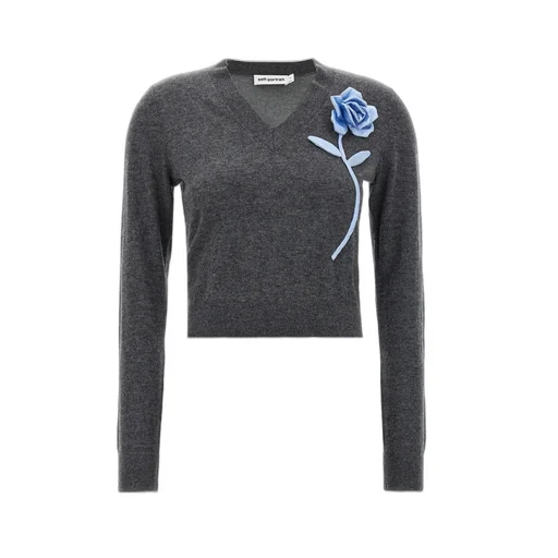 Self-Portrait 3D Floral V-Neck Jumper