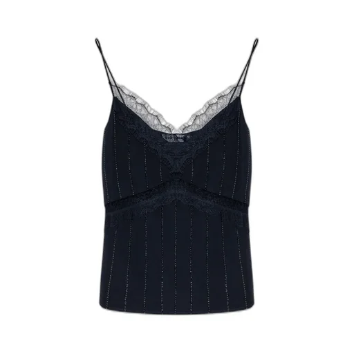 Self-Portrait Rhinestone Embellished Pinstriped Top