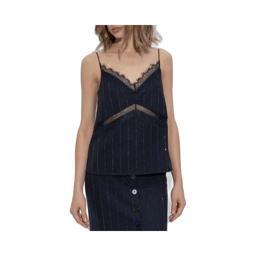 Self-Portrait Rhinestone Embellished Pinstriped Top