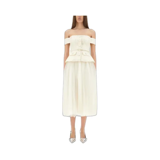 Self-Portrait Off-Shoulder Bouclé Tulle Midi Dress