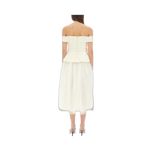Self-Portrait Off-Shoulder Bouclé Tulle Midi Dress