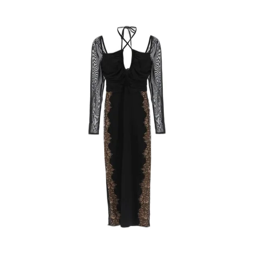 Self-Portrait Floral Lace-Trim Cut Out Detailed Midi Dress