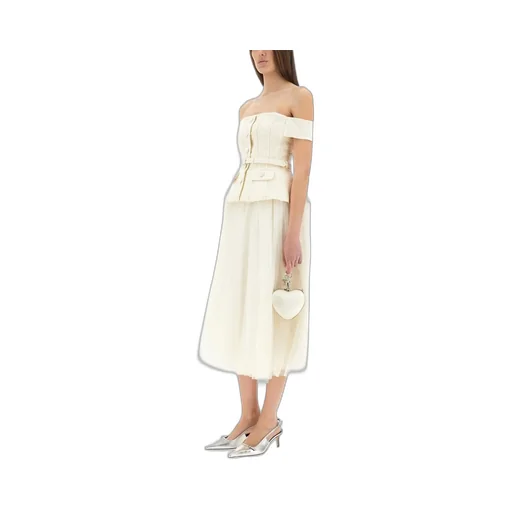 Self-Portrait Off-Shoulder Bouclé Tulle Midi Dress