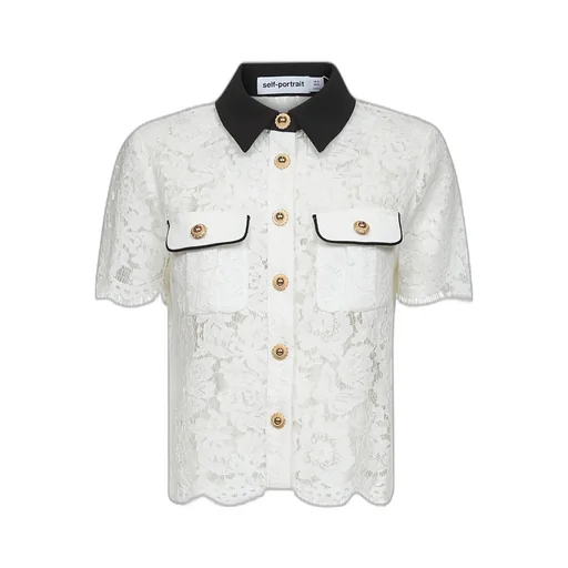 Self-Portrait Floral-Lace Short-Sleeved Shirt